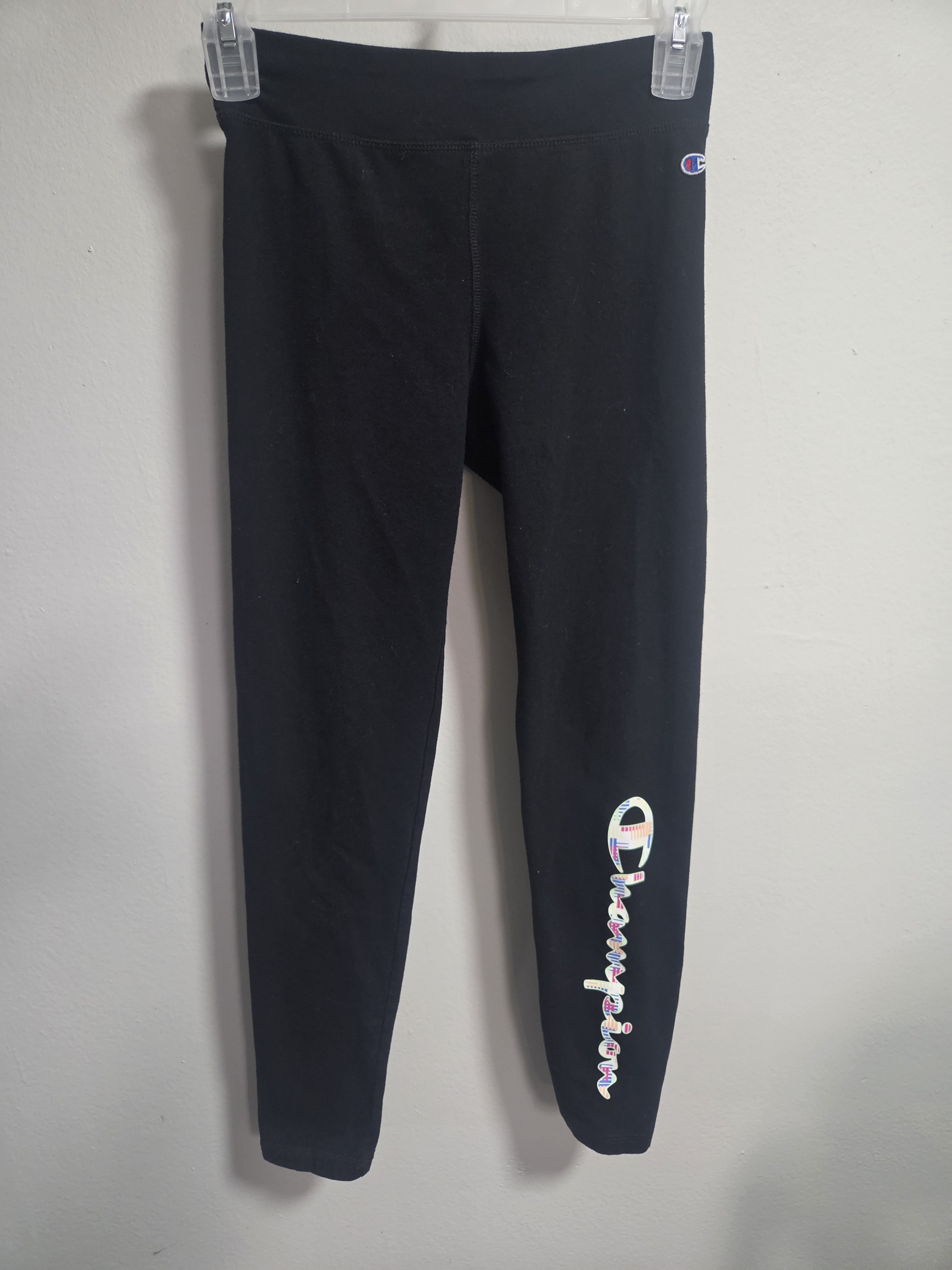 Champion Black Leggings With Multicolor Logo Print